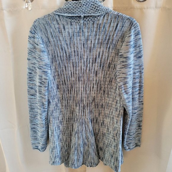 STudio Works Womens Cardigan Petite XL Blue Crochet Knit Long Pleat Back 16042 - Picture 3 of 11